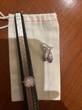 Sterling Silver Pink Crystal Ring and Drop Earrings Set